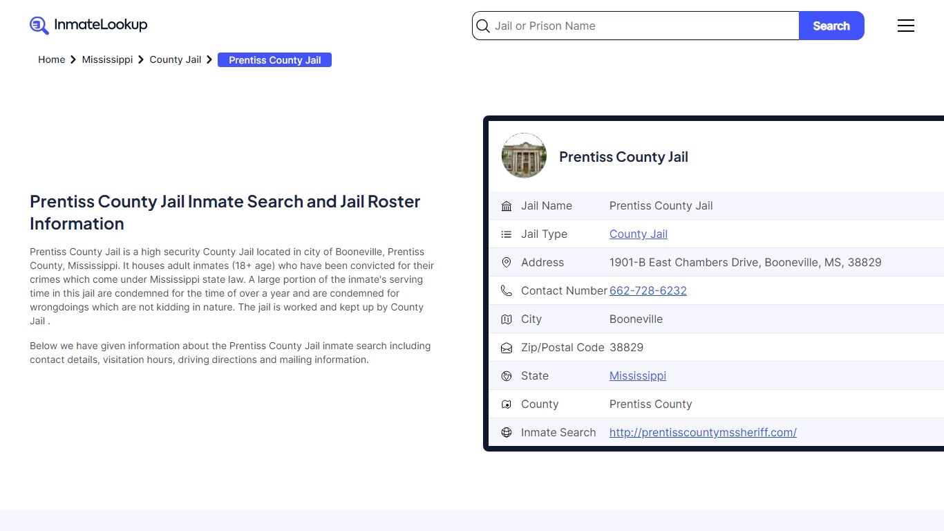 Prentiss County Jail Inmate Search - Booneville Mississippi - Inmate Lookup