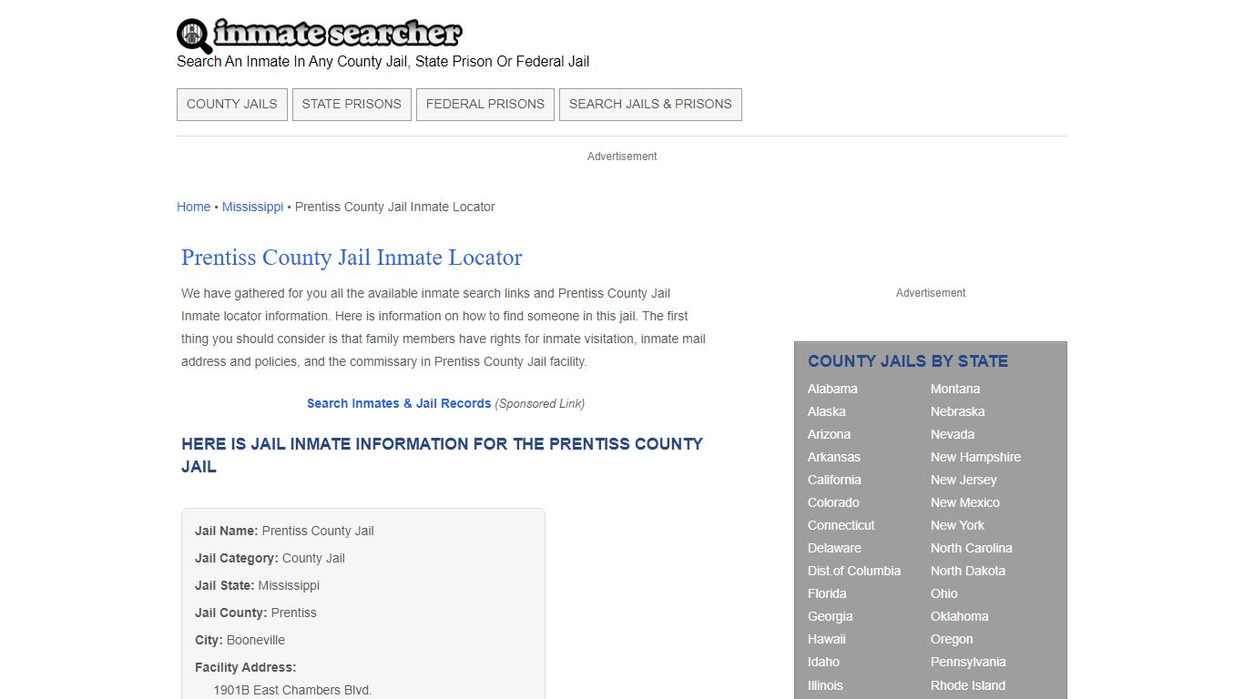 Prentiss County Jail Inmate Locator - Inmate Searcher